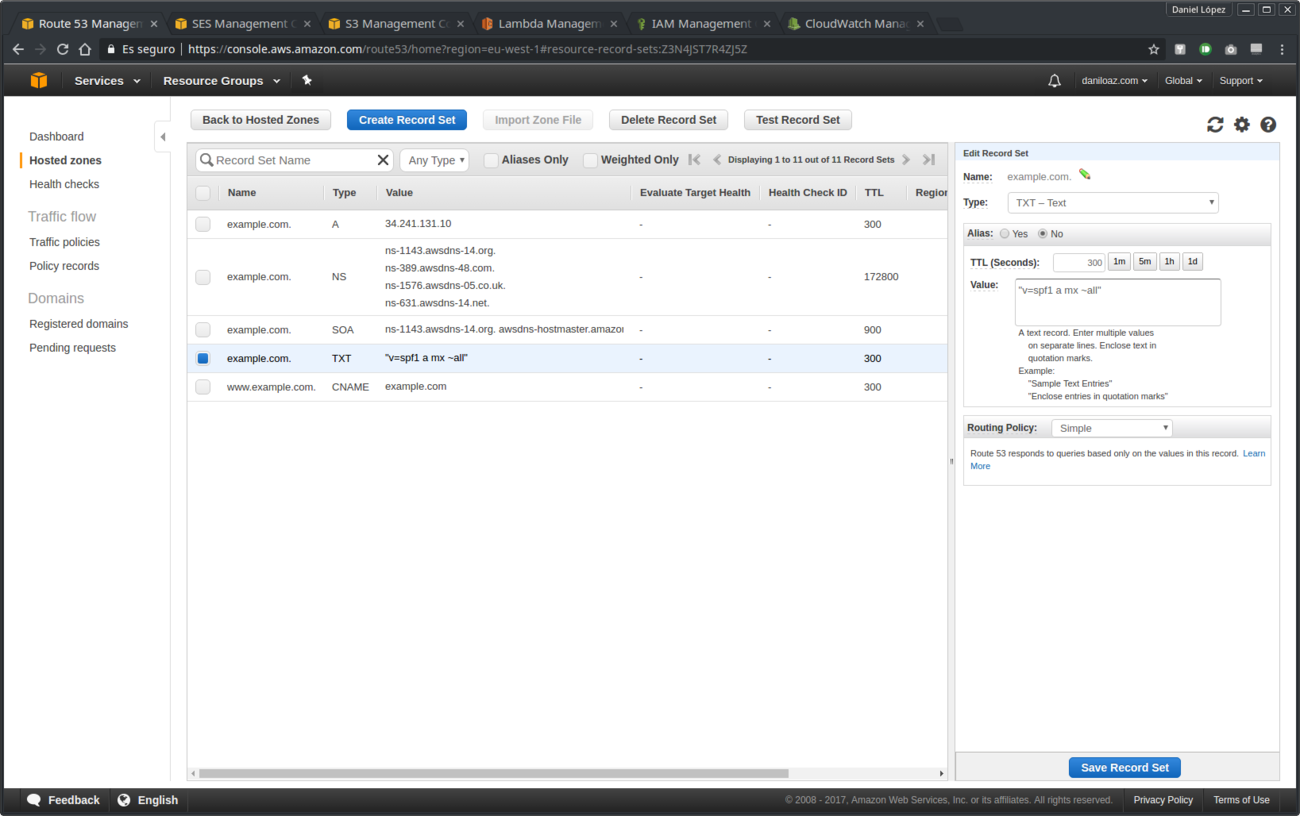 Example SPF record in DNS zone