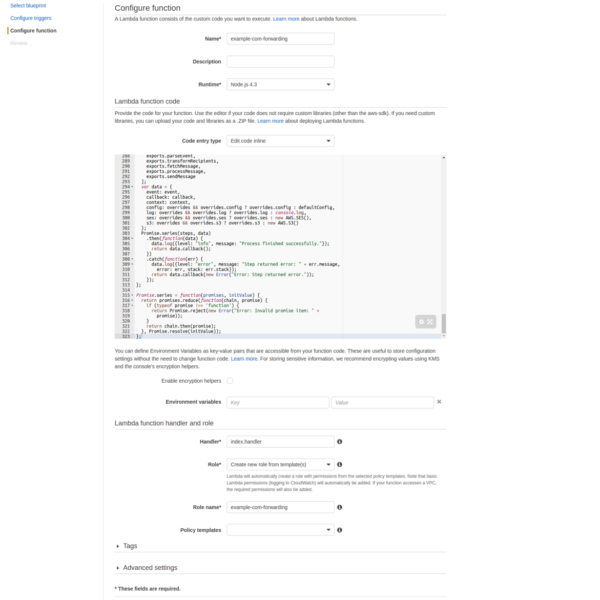 Lambda configuration for email forwarding