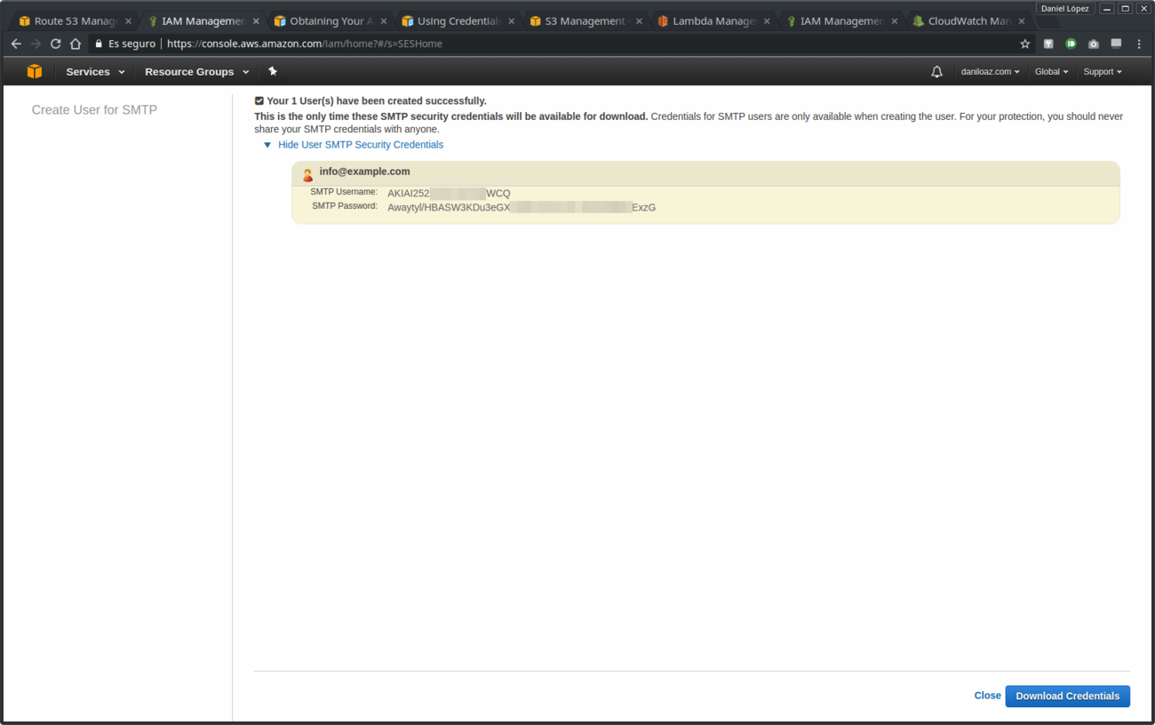 Creación de credenciales de usuario SMTP