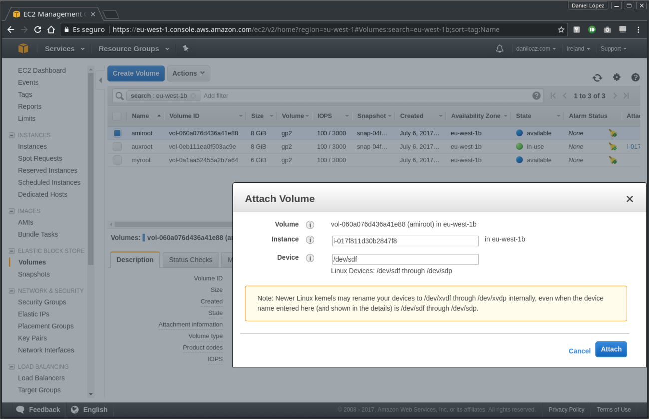 Attaching amiroot volume to auxiliary instance