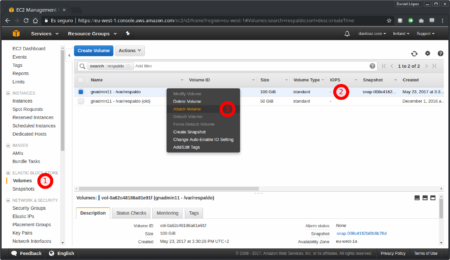 Vincular volumen a instancia desde la consola de AWS - Paso 1