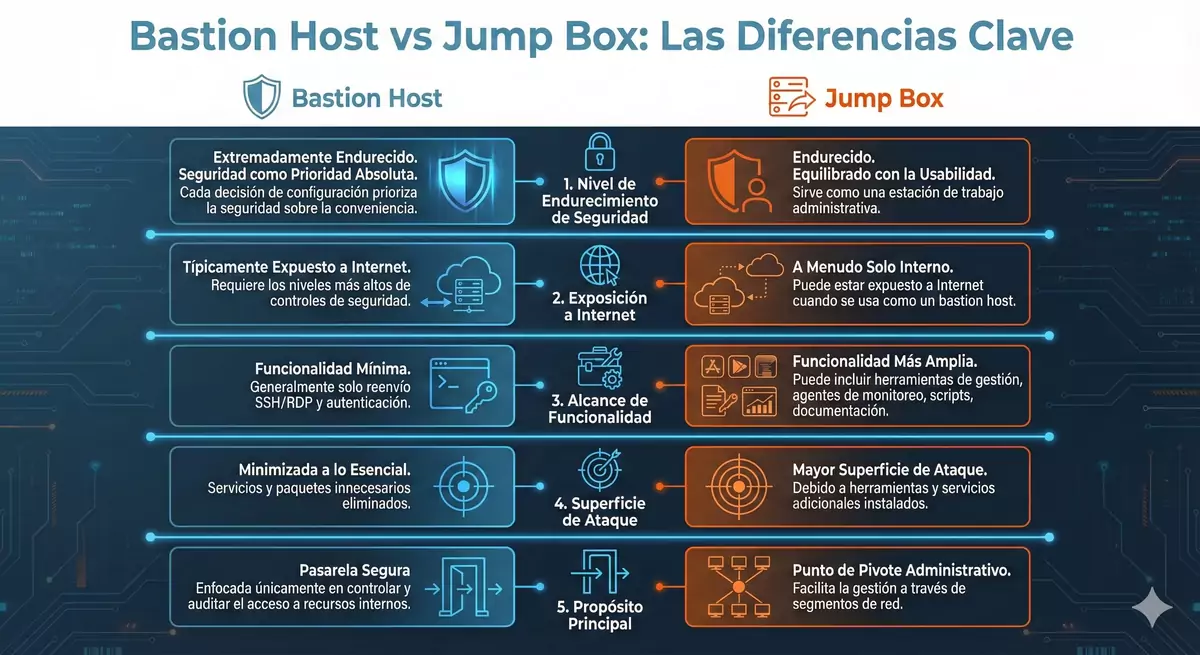 Diagrama comparativo entre bastion host y jump box