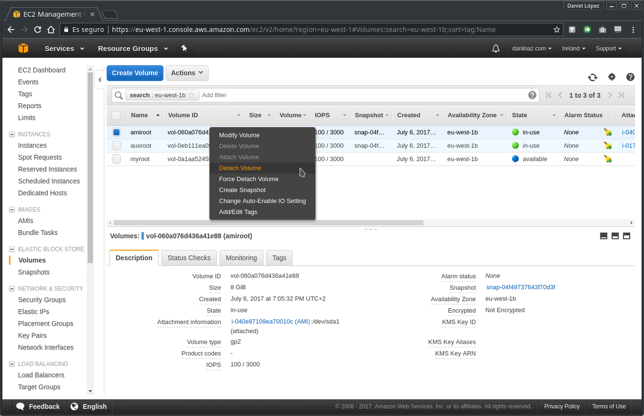 Detaching amiroot volume from AMI instance