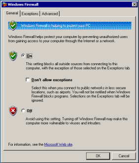 Windows firewall configuration dialog