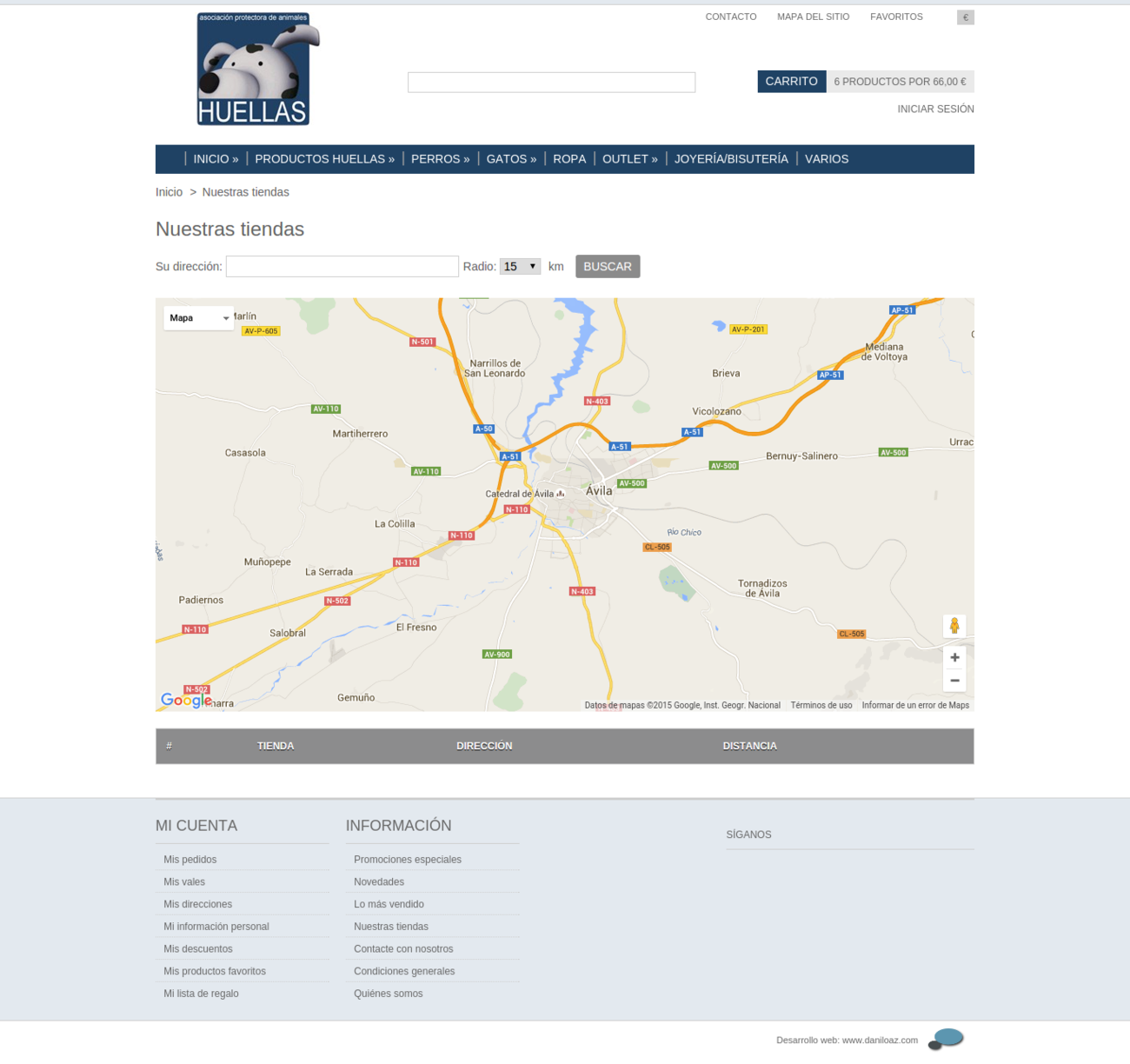 Ubicación de tienda e información de contacto