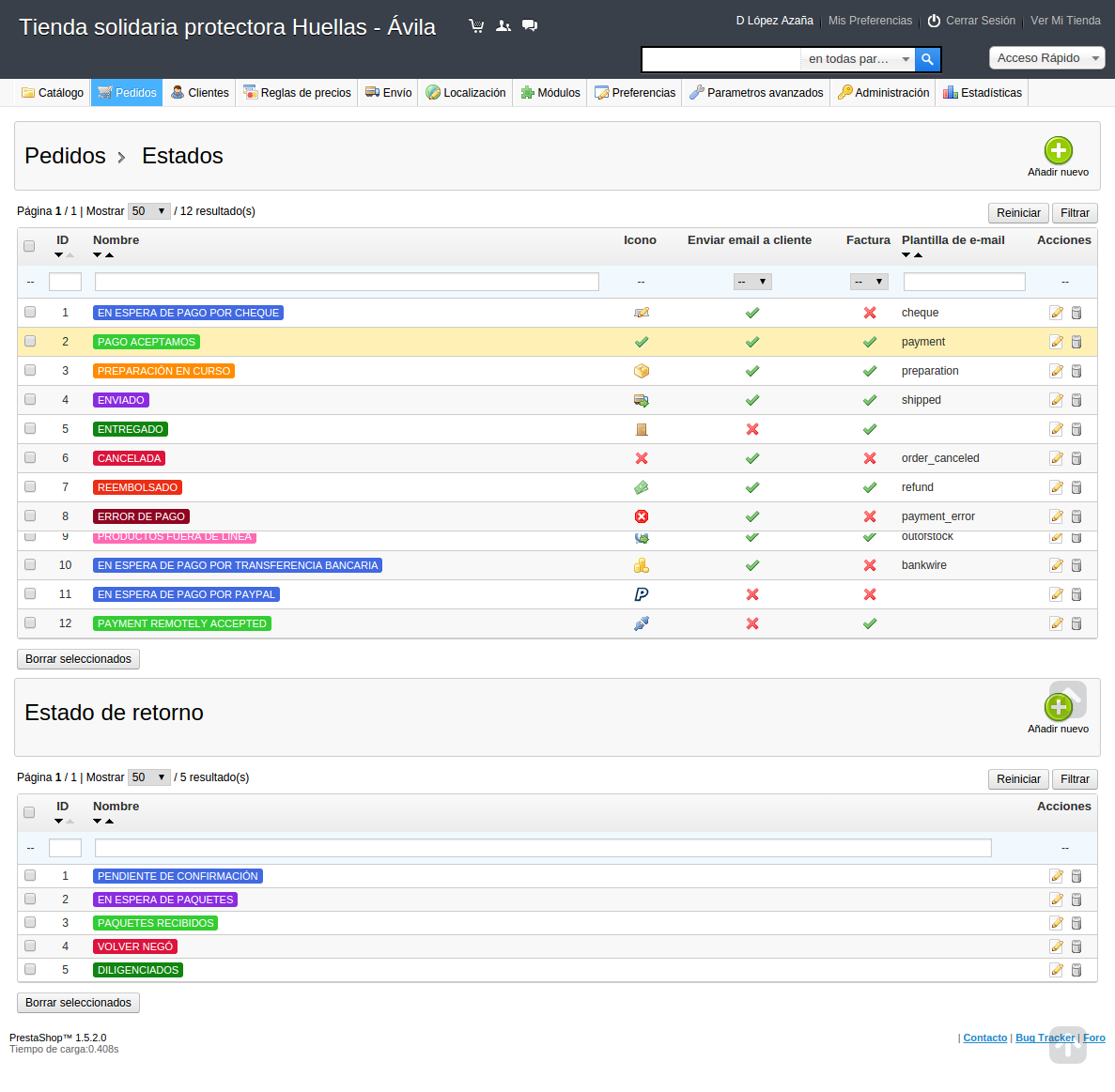 Gestión de flujo de trabajo de estados de pedidos de administración