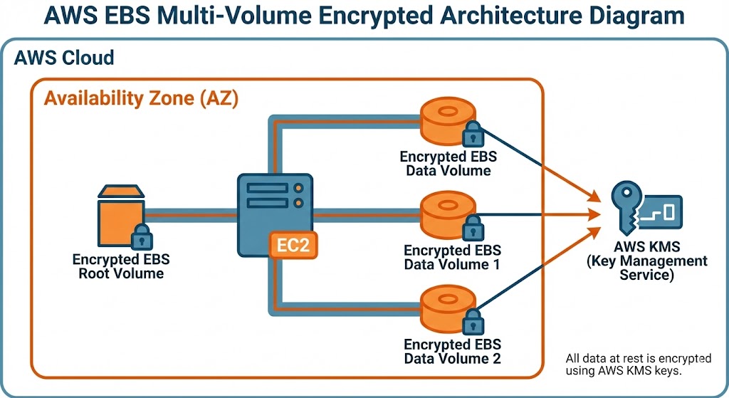 AWS EBS multi-volume encrypted architecture diagram