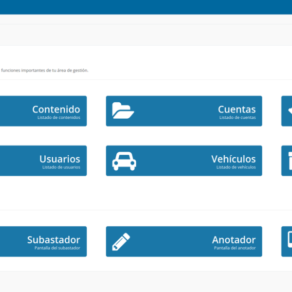 Panel de control de administración con métricas clave y acciones rápidas