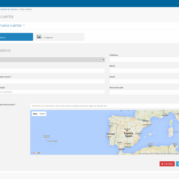 Formulario de creación de cuenta de cliente
