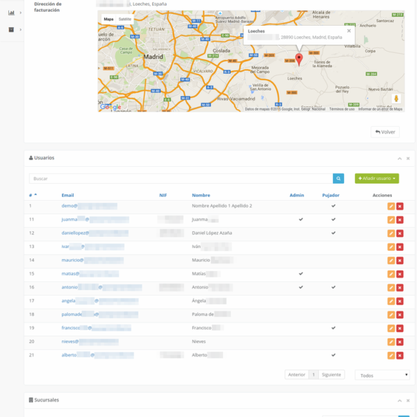 Vista de detalle de cuenta de cliente en dispositivo tablet