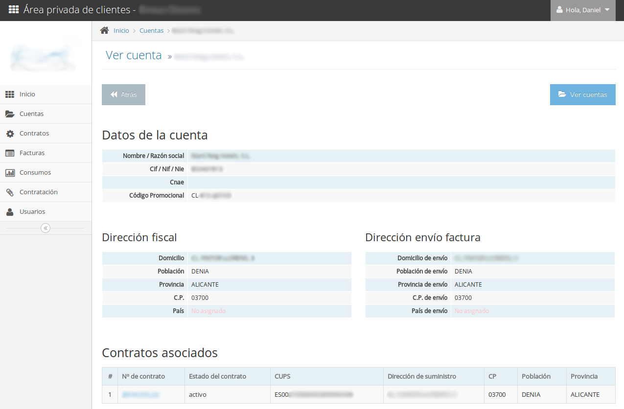 Datos del módulo cuentas de SugarCRM mostrados en portal