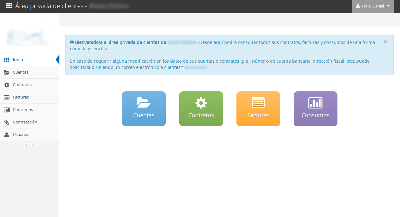 Homepage del portal de clientes con diseño responsive