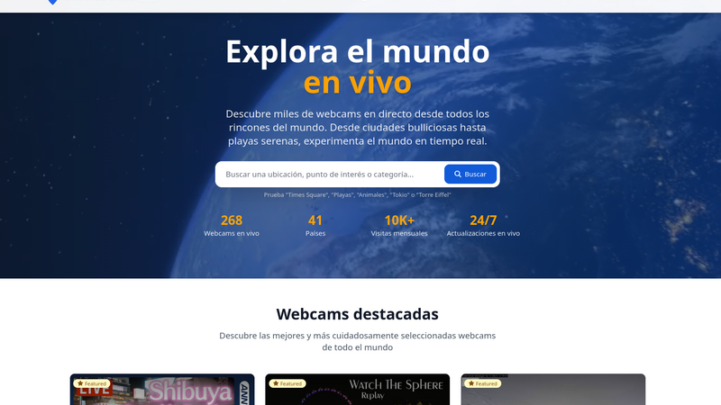 Plataforma GeoWebcams mostrando webcams en vivo de todo el mundo