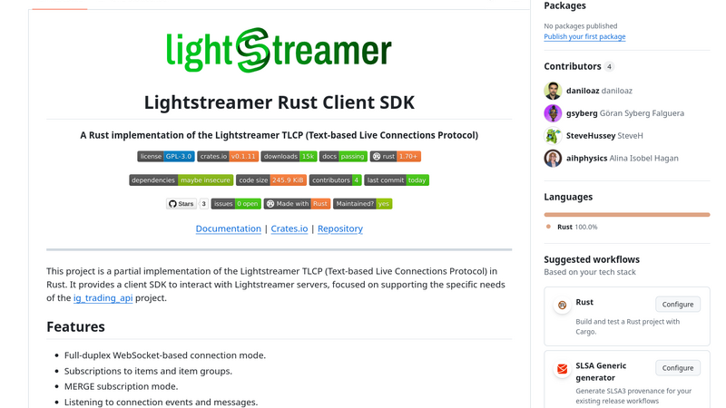 Lightstreamer Rust client SDK published on crates.io for real-time data streaming