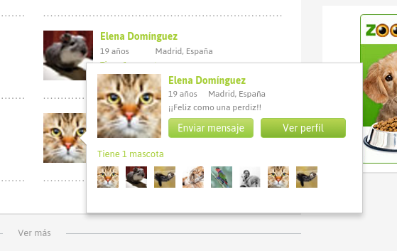 Hover cards de perfil
