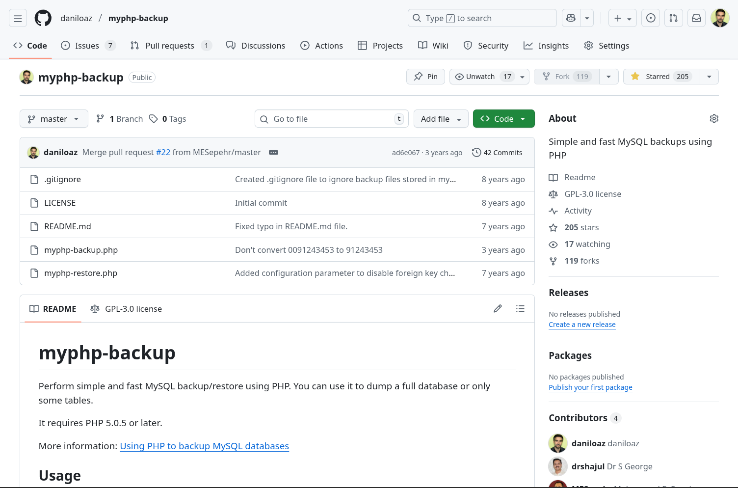 myphp-backup PHP MySQL utility on GitHub