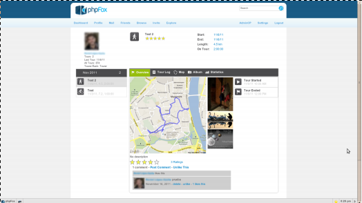 Detalle de ruta individual integrado dentro de interfaz phpFox