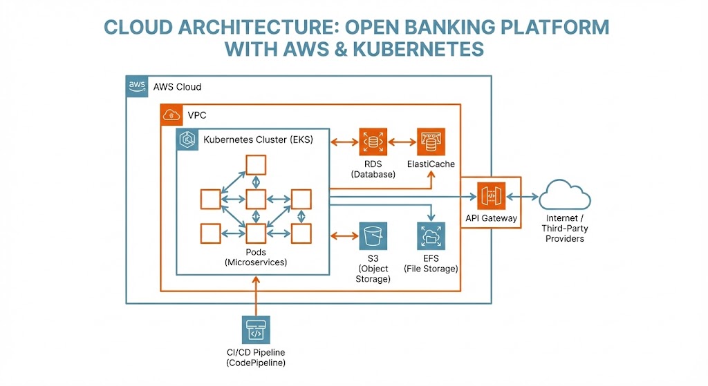 Arquitectura cloud para plataforma de Open Banking con AWS y Kubernetes