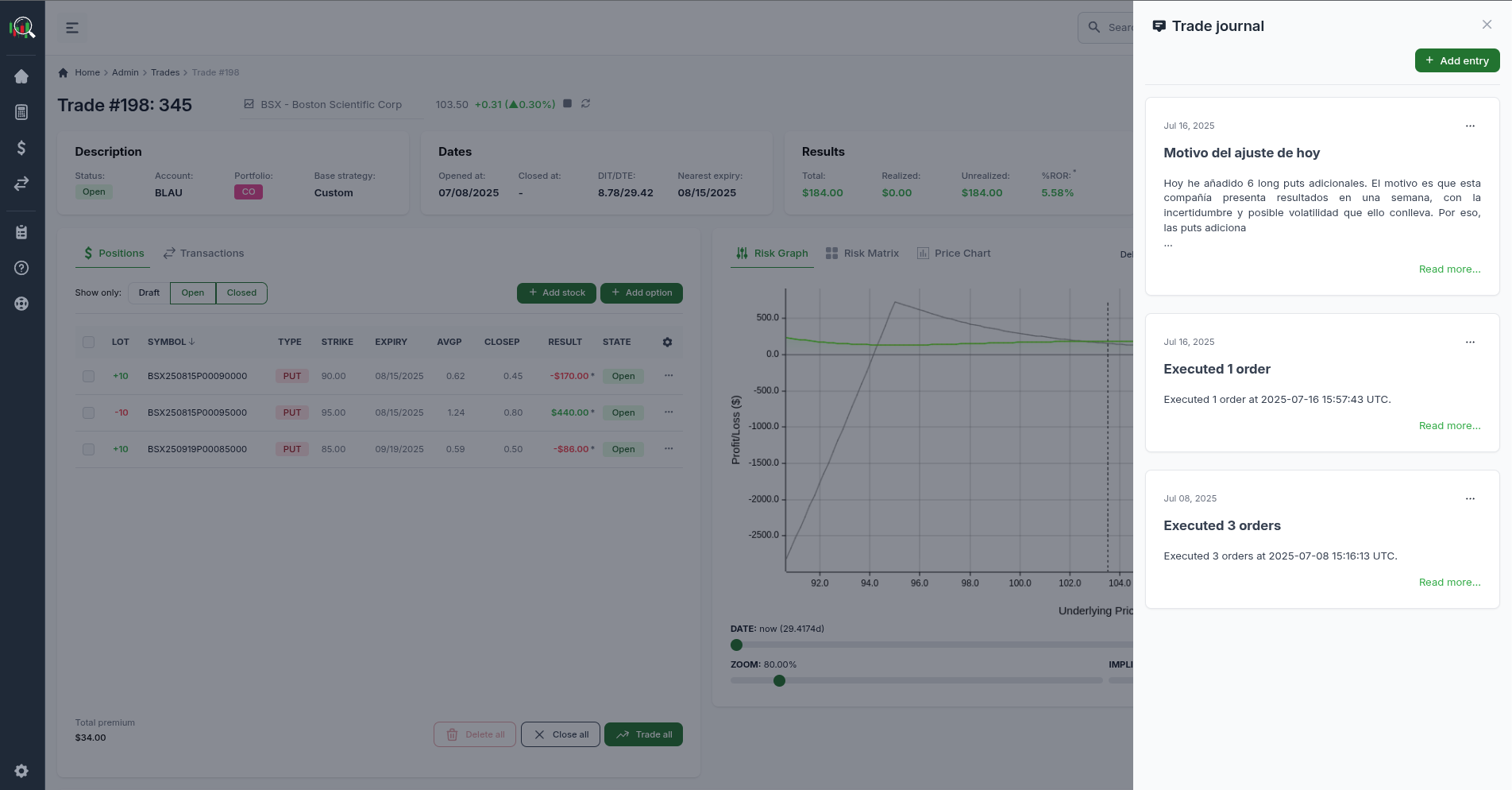 Diario automático de trading con analytics avanzados