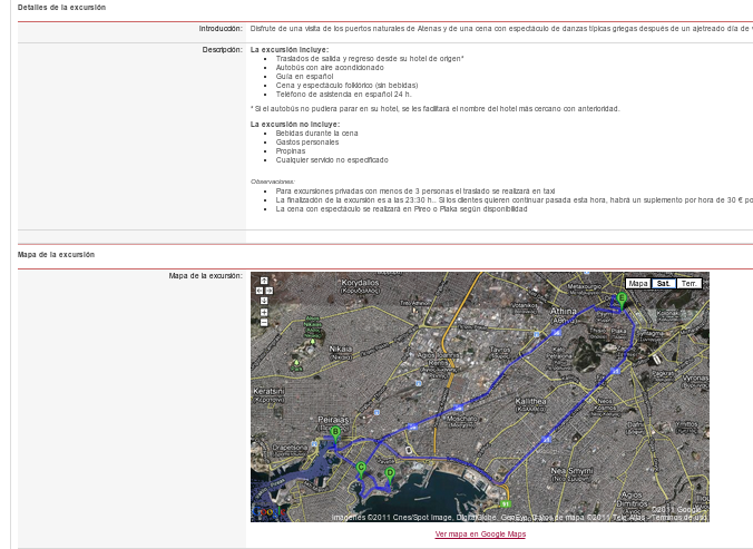Detalle de excursión con campos personalizados