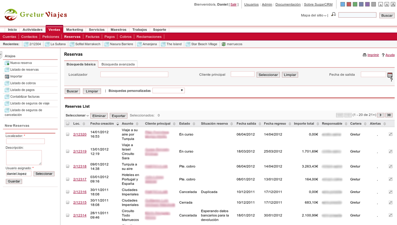 Logos de SugarCRM y Gretur Viajes