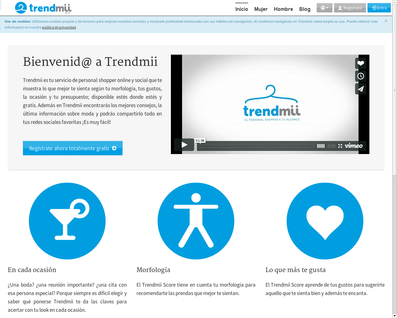 Homepage de Trendmii con slider hero y productos destacados