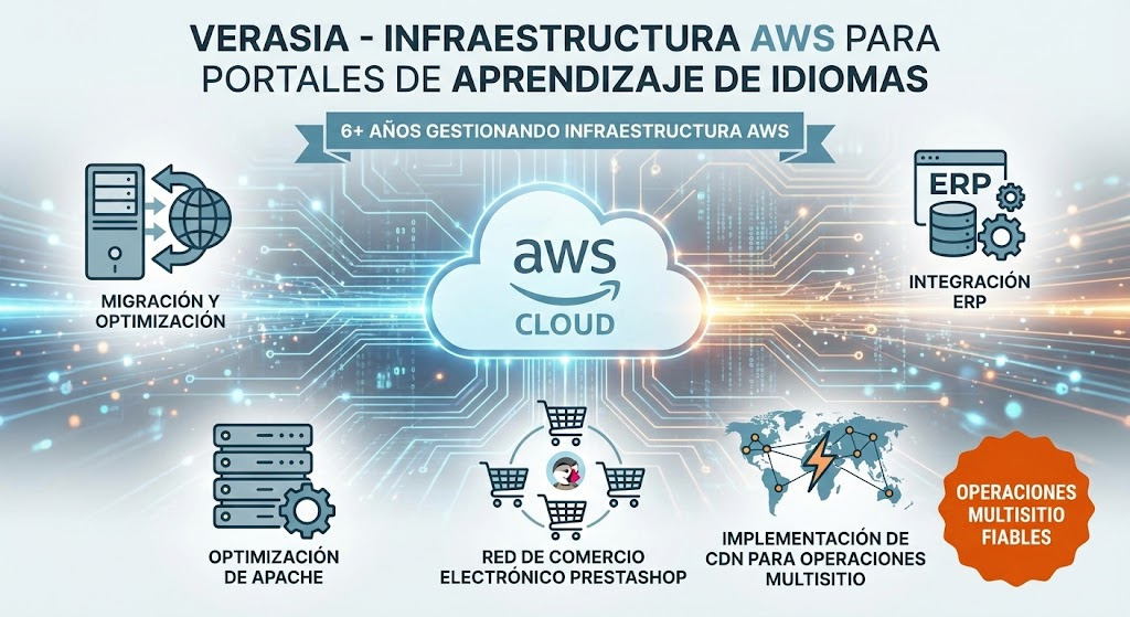 Arquitectura de infraestructura AWS para múltiples portales de e-commerce de aprendizaje de idiomas