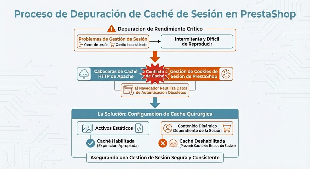 Proceso de depuración de caché de sesiones PrestaShop