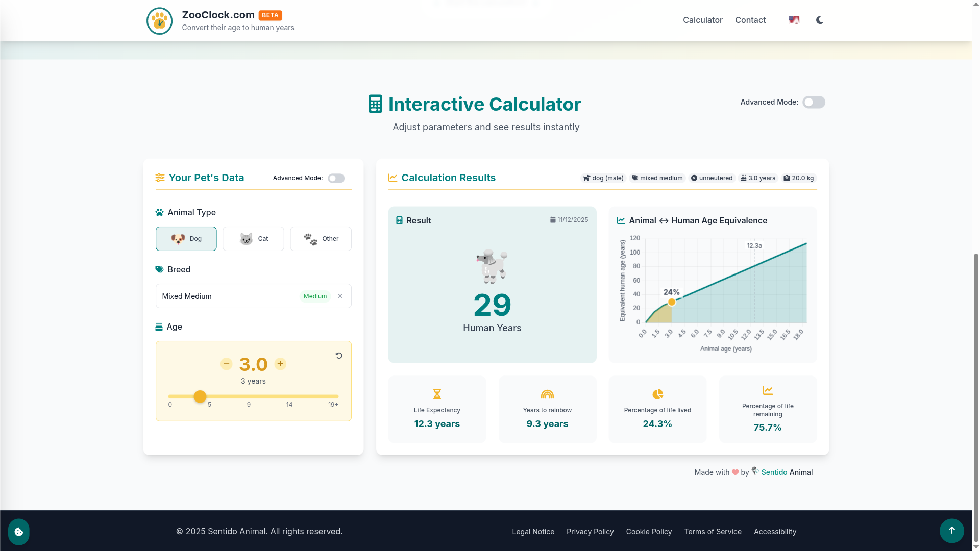 Calculadora interactiva mostrando conversión de edad en tiempo real